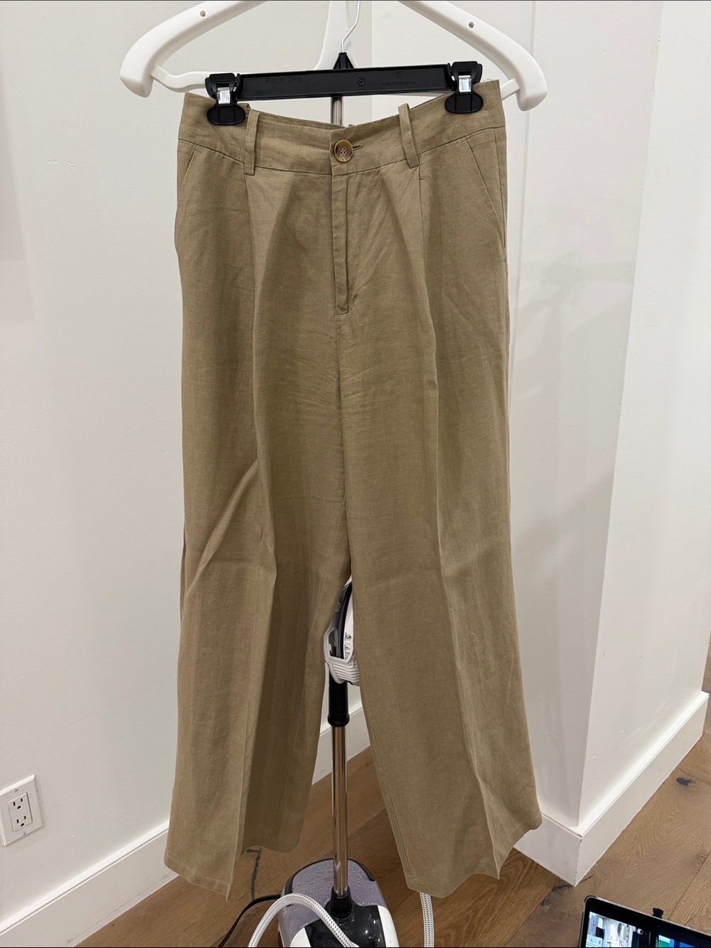 Zara Women’s Tan Straight-Leg Linen Pants